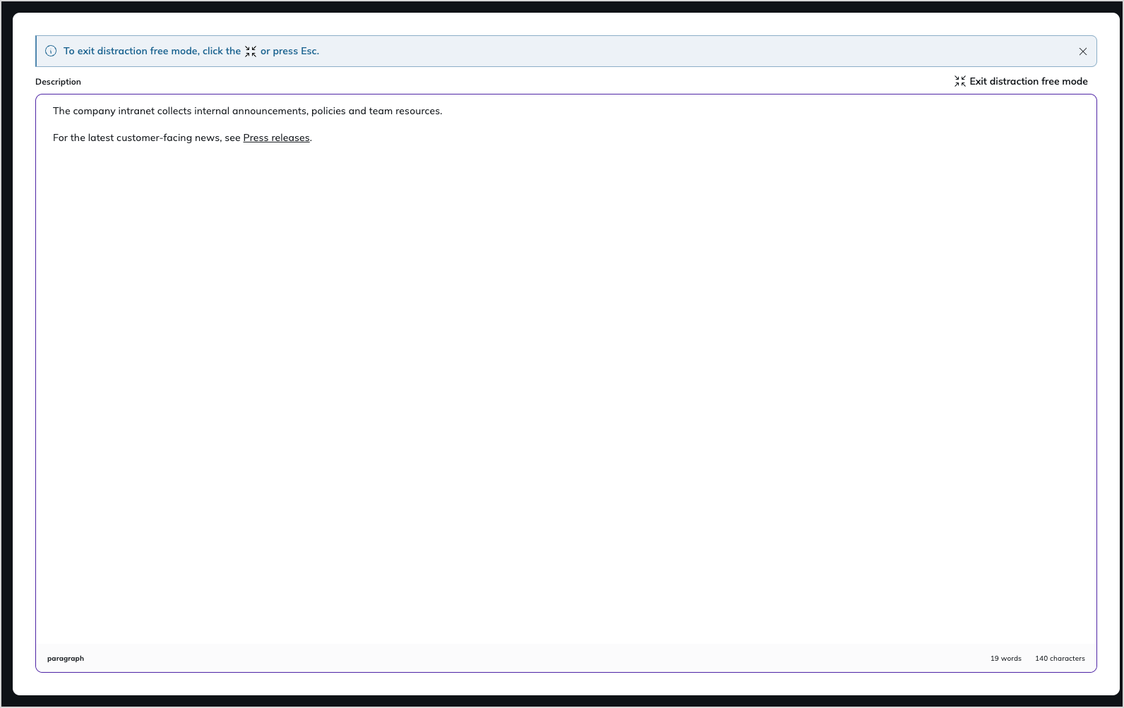 Distraction free mode