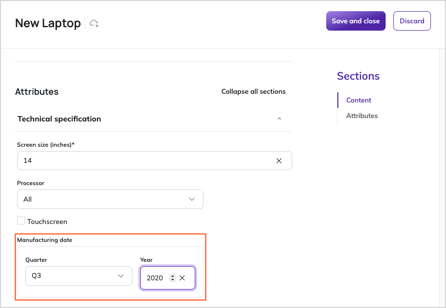 Creating a product using a date and time attribute with "trimester" accuracy level